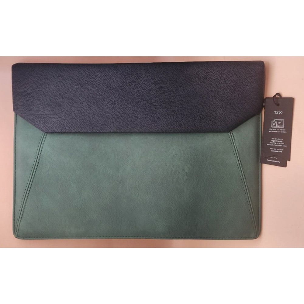 Green & Navy 13 in. Laptop Bag -TYPO -Magnetic Close, Vegan Friendly, Plush Int.